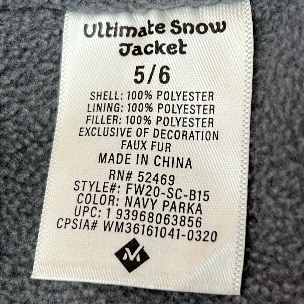 Member’s Mark Ultimate Snow Jacket Sz 5-6 Navy Quilted Puffer Hood Thick Warm - Picture 10 of 13